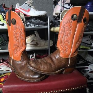Olathe Boot Co. Orange and Brown Western Boots Men's Size 10 D
